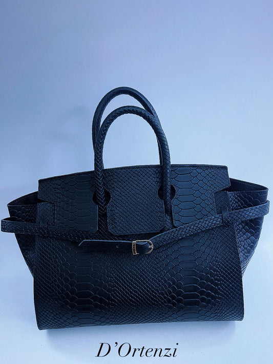 Black Leather croco print Bag