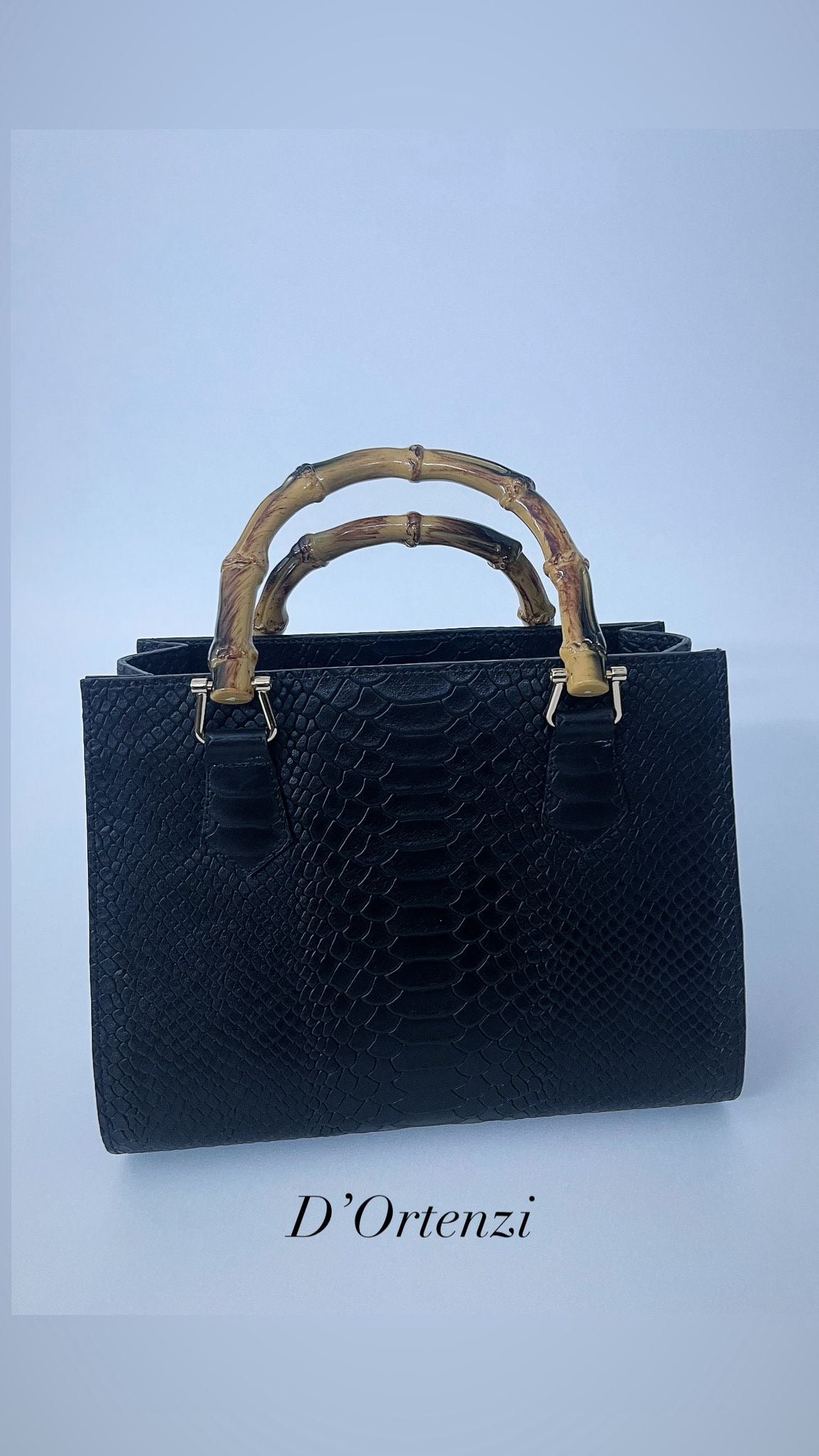Black Bamboo croco leather Bag